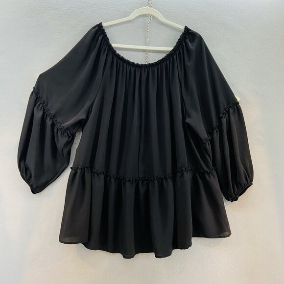 Lane Bryant Black Peasant Style Top SZ 26/28 Boho/Tunic‎ Peplum Off/On Shoulder - Picture 2 of 9